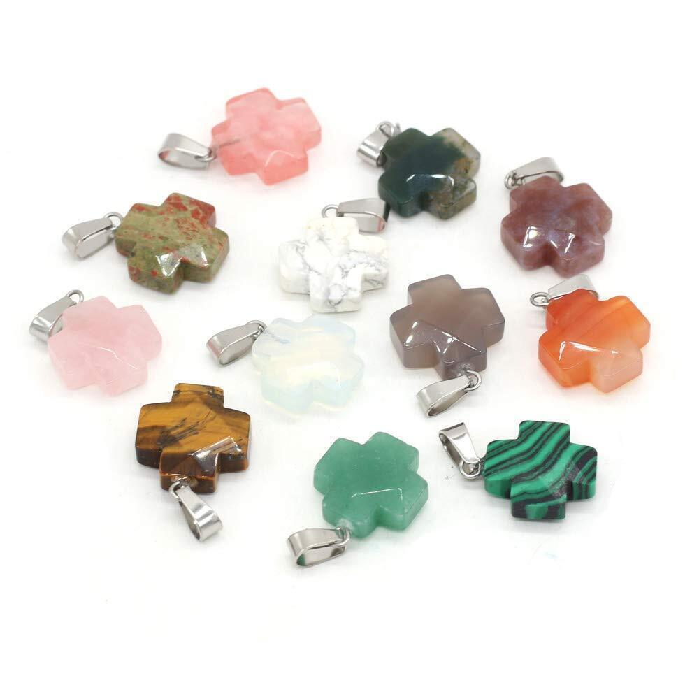 8832 10PCS Natural Stone Pendant Cross Shape Rose Quartzs Unakite Pendant